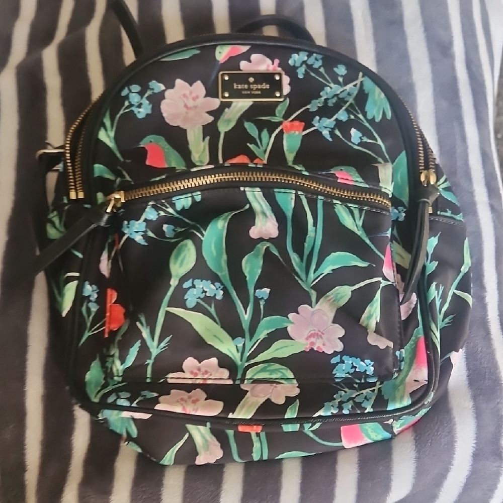 Kate Spade Black Multicolor Floral Backpack